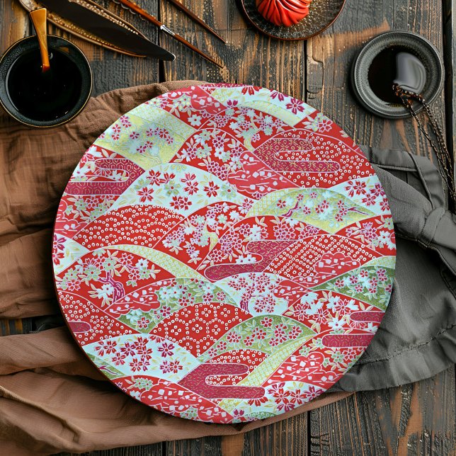 Prato De Papel Japonês Washington Red Floral Origami Yuzen Plates (🍽️ Japanese paper plate adds zen to the table #ElegantDining)