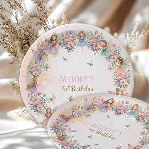 Prato De Papel jardim de fadas florais caprichoso para 3º anivers
