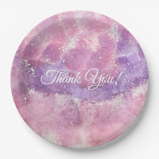 Prato De Papel Jardim de Fadas Mágico Aquarela Rosa Roxo Obrigada