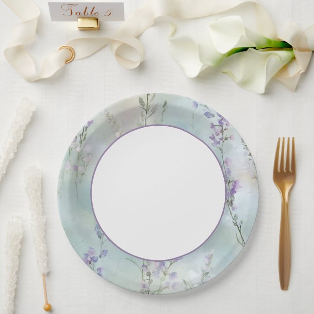 Prato De Papel Jardim de Flores de Lavanda Romântica Chá de Noiva (Casamento)