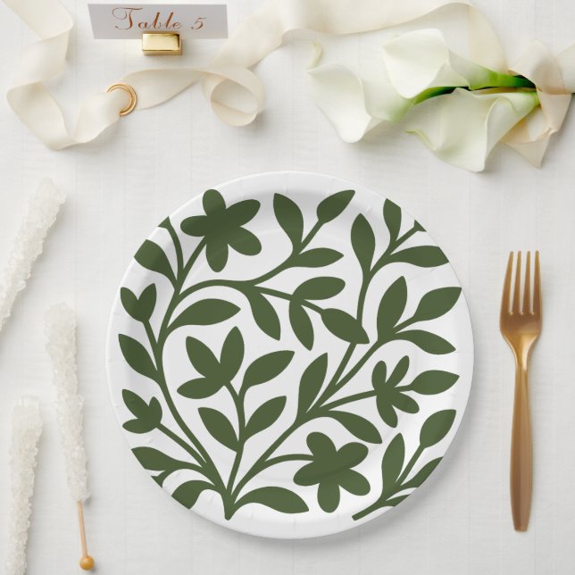 Prato De Papel Jardim de Gavinhas Folhas Florais de Videira Verde (Casamento)