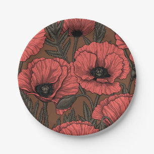 Prato De Papel Jardim de papoila em coral e castanho