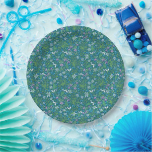 Prato De Papel Jardim de Primavera Dia das Mães Azul Roxo Branco
