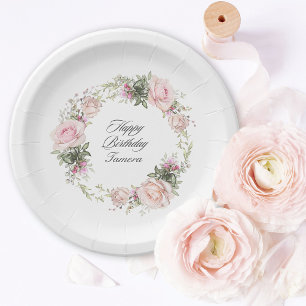 Prato De Papel Jardim de Rosas Inglesas Rosa Floral Aniversário