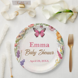 Prato De Papel Jardim Floral de Chá de fraldas de Borboleta Rosa