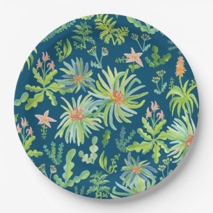 Prato De Papel Jardim na Selva Aquarela Botânica Floral