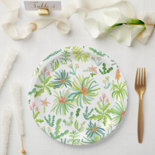 Prato De Papel Jardim na Selva Aquarela Botânica Floral