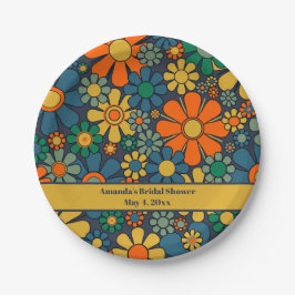 Prato De Papel Jardim Retro Floral Groovy Aniversário de Casament