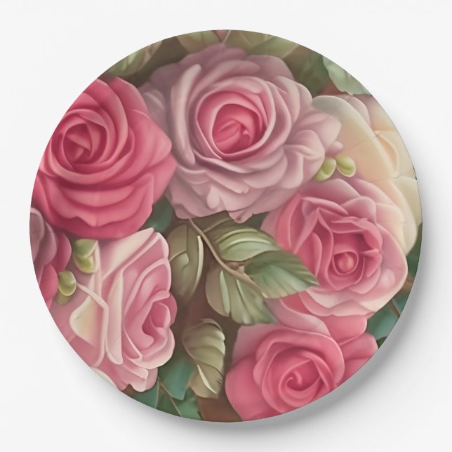 Prato De Papel Jardim Rosa vitoriano - Buquê de casamento (Frente)