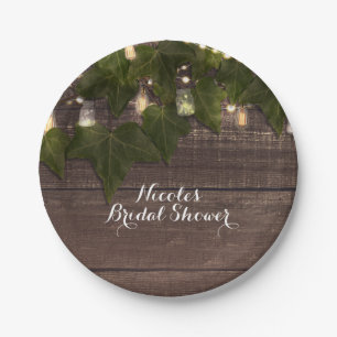 Prato De Papel Jarra de Mason com Hera e Luzes de Corda Recepção 