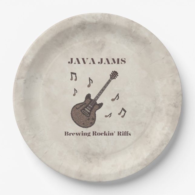 Prato De Papel Java Jams-Brewing Rockin' Riffs-Café-Guitarra- (Frente)