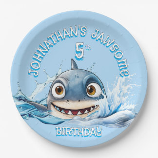 Prato De Papel Jawsome Shark Plate | Blue Ocean Party