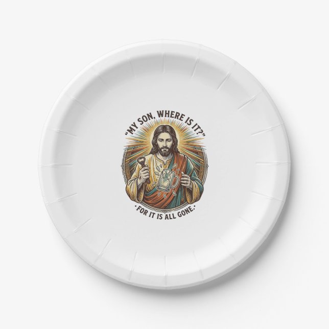 Prato De Papel Jesus Caneca de Cerveja Quebrada Vazia Barman Bebe (Frente)