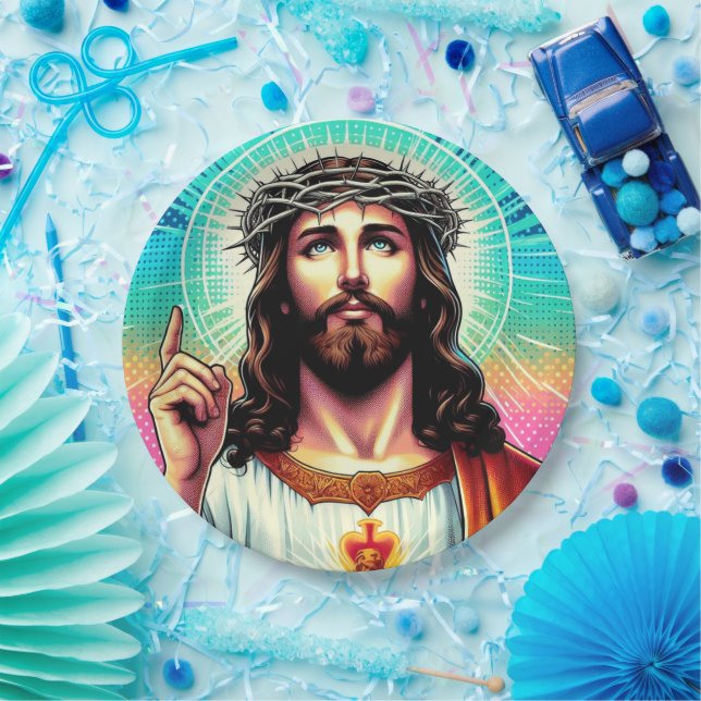 Prato de papel Jesus colorido! (Festa)