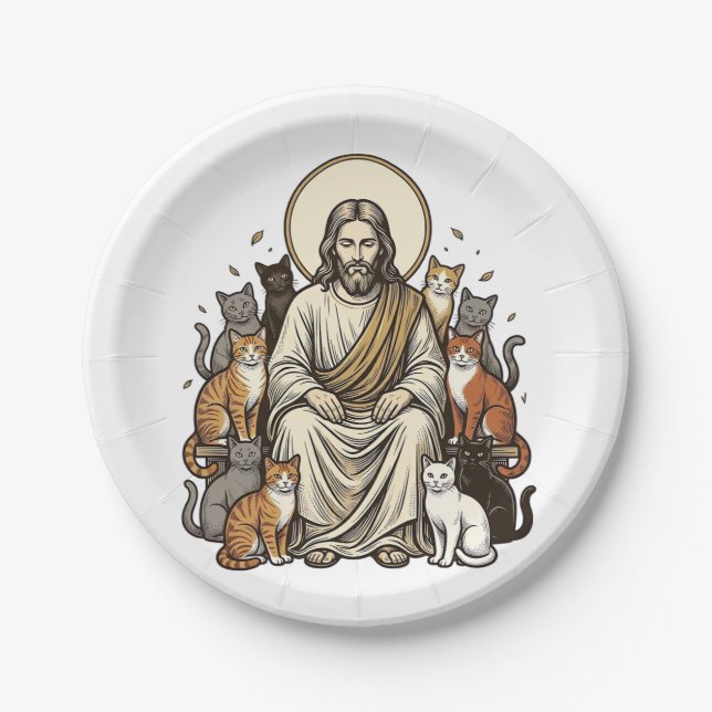Prato De Papel Jesus e Gatos Vintage (Frente)