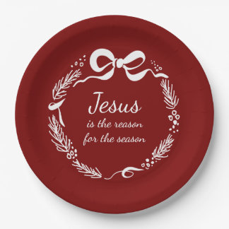 Prato De Papel Jesus is the Reason | Hand Drawn Bow Red Christmas