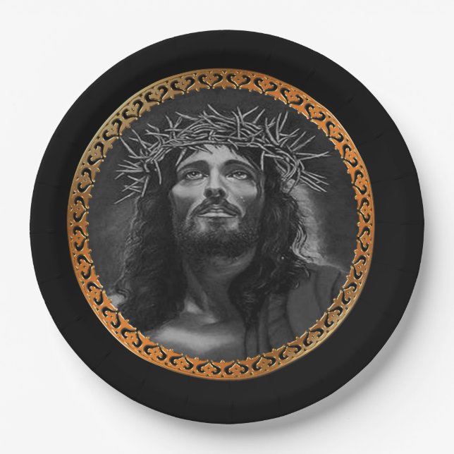 Prato De Papel Jesus olhando para os céus (Frente)