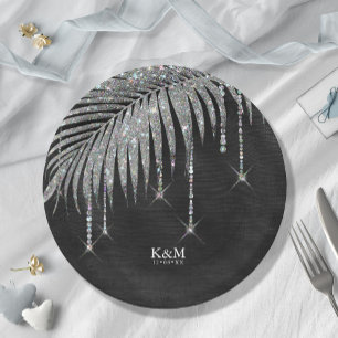 Prato De Papel Jewel Palm Leaf Wedding Silver ID830