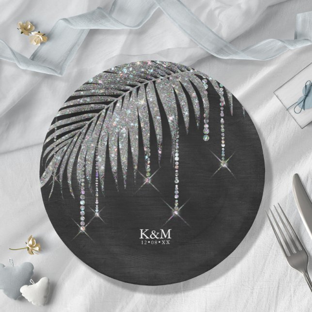 Prato De Papel Jewel Palm Leaf Wedding Silver ID830 (Criador carregado)