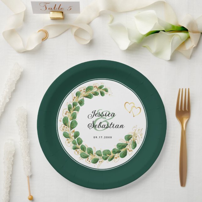 Prato De Papel Jewel Tone Emerald Green e Dourado Casamento Eucal (Casamento)