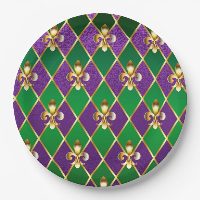 Prato De Papel Jewelry Background Mardi Gras (Frente)
