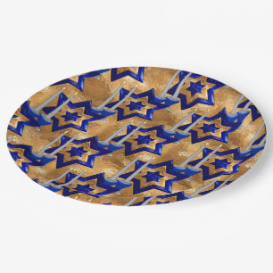 Prato De Papel Jewish-Candlesticks-and-Stars Dourado 3
