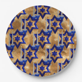 Prato De Papel Jewish-Candlesticks-and-Stars Dourado 3