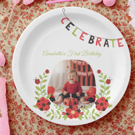 Prato De Papel Joaninha 1º Aniversário Floral
