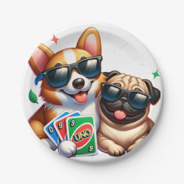 Prato De Papel Jogo de Cartão Corgi e Pug Uno