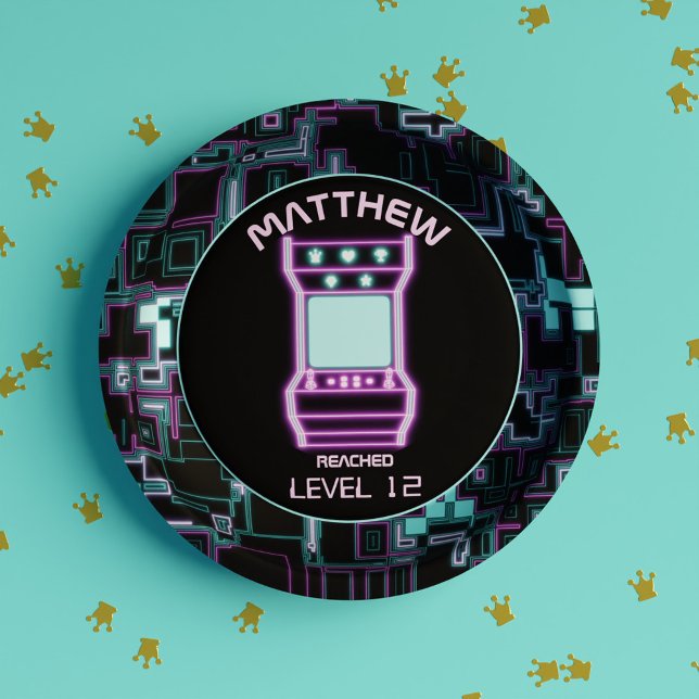 Prato De Papel Jogo de Vídeo de Arcade Retroativa Rosa e Azul (Pink and Blue Retro Arcade Video Game Paper Plates)