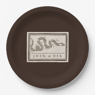 Prato De Papel Join ou Die Rattlesnake: Cartoon Benjamin Franklin
