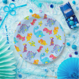 Prato De Papel Jovem Dinossauro Azul Pastel Azul e Gelado