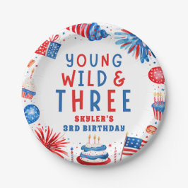 Prato De Papel Jovem Selvagem e 3 4 de julho aniversário de 3 ano