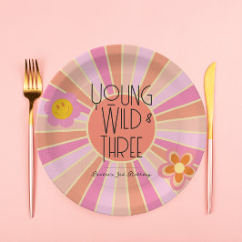 Prato De Papel Jovem, Selvagem e Três | Kid Birthday Plates | Ros