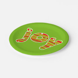 Prato De Papel JOY at Christmas, Red & Green Stripes