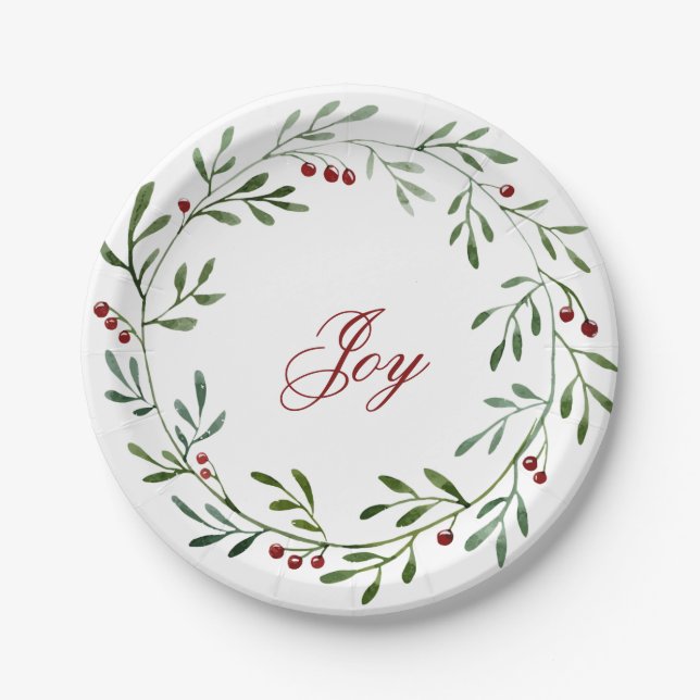 Prato De Papel Joy Christmas Wreath Plate (Frente)