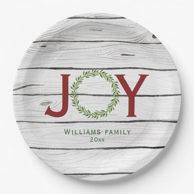 Prato De Papel Joy Greenery Wreath Family Natal (Frente)