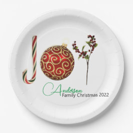Prato De Papel Joy personalizou o ornamento de cana doce holly la