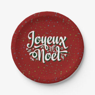 Prato De Papel Joyeux Noël Texto de Natal Francês 7"
