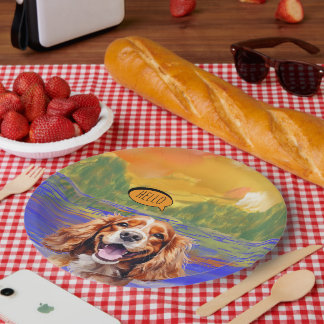 Prato De Papel Joyful Cavalier King Charles Spaniel in Watercolo 