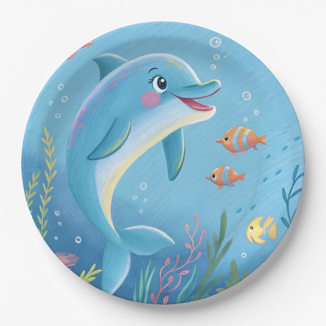 Prato De Papel Joyful Dolphin Moments (Frente)