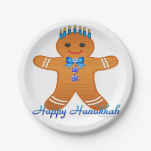 Prato De Papel Judaica Hanukkah Gingerpão Man Menorah