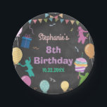 Prato De Papel Jump Birthday Chalkboard Kid Trampoline Party<br><div class="desc">Personalize este incrível adesivo do Jump Birthday Chalkboard Kid Trampoline Party com seus detalhes de forma fácil e rápida. Todos os textos são editáveis! Para personalização mais avançada deste design,  basta selecionar o botão 'Personalizar ele / Personalizar este modelo' acima! Itens correspondentes disponíveis na coleção!</div>