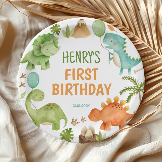 Prato De Papel Jungle Dinosaur Cute Boy Birthday Party (Criador carregado)