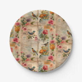 Prato De Papel Junk Journal Seite mit Blumen + Vögel -