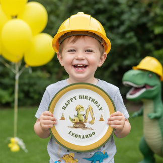 Prato De Papel Jurassic Construction Zone Boy Birthday