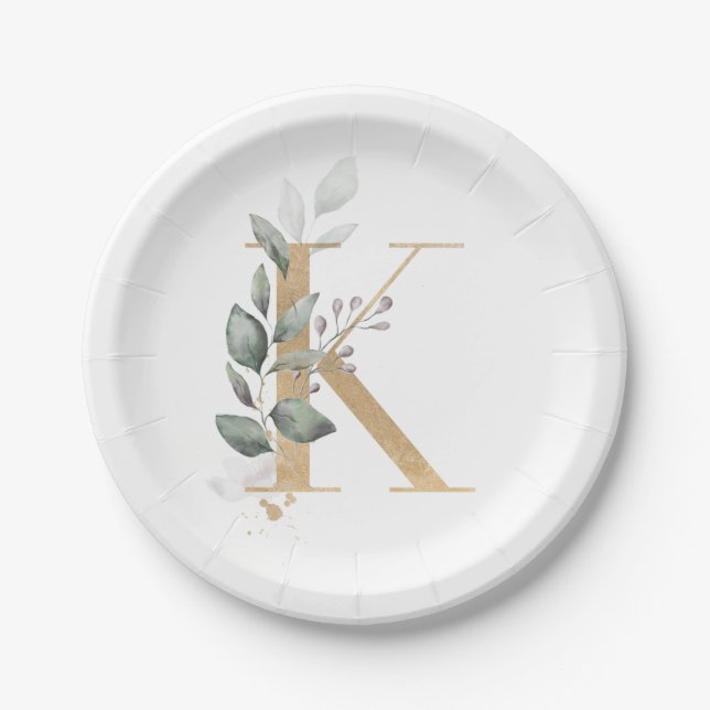 Prato De Papel K Monograma Floral (Frente)