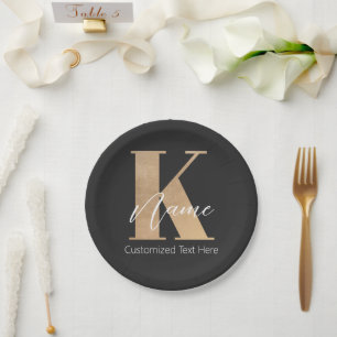 Prato De Papel K & Name Iniciais Monogramados Modernos Personaliz