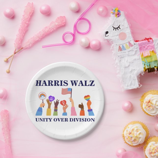 Prato De Papel Kamala Harris Tim Walz Unity Over Division (Festa)