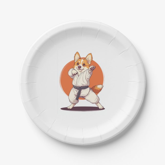 Prato De Papel Karate Corgi � Cão de Artes Marciais (Frente)